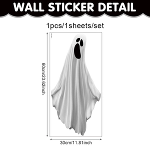 Detail view of 60x30cm Halloween ghost wall sticker with size dimensions and dimensions text