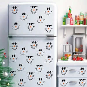 Stickers DIY Halloween Visage de Bonhomme de Neige pour Réfrigérateur Lave-Vaisselle Expressions Épouvantail PVC Auto-adhésif Décoration de Fête Maison