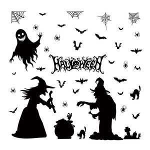 Halloween wall stickers featuring witches, bats and ghosts with Halloween typography