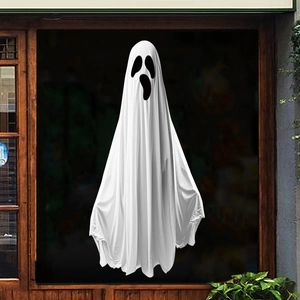 Hanging Halloween ghost decoration with scream face for home and window festive decor