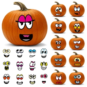 Halloween DIY Pumpkin Decoration Stickers Cartoon Funny Face Expressions PVC Self Adhesive Decals For Holiday Home Party