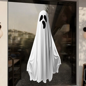 Ghost Halloween wall sticker with classic spooky face for festive home window decoration