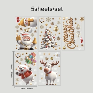 5er Set 3D Weihnachtsfensteraufkleber mit Weihnachtsmann, Rentier und Schneemännern