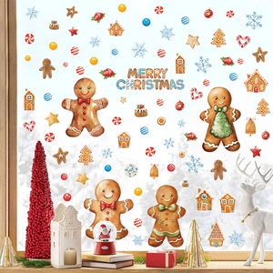 Christmas static PVC window stickers with gingerbread man, snowflakes, and candy designs