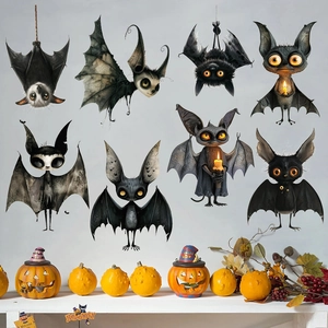 Halloween window stickers featuring cartoon bats and pumpkin decorations for home