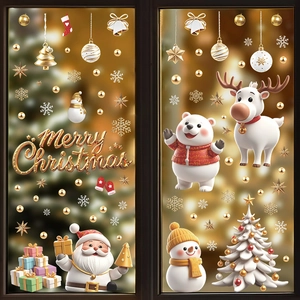 3D Weihnachten Fensteraufkleber Statisch Haftend Weihnachtsmann Rentier Schneeflocke Dekoration Für Glasfenster Feiertag Haus