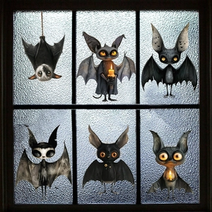 Halloween Cartoon Bat Window Stickers PVC Removable Wall Decals Gothic Bat Pattern For Halloween Party Home Decor
