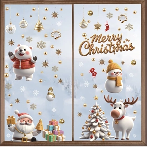 Weihnachts-Fensteraufkleber Set mit Weihnachtsmann, Rentier und Schneeflocken für Glas