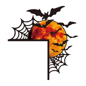 Αυτοκόλλητο πόρτας Halloween με κόκκινο φεγγάρι, μαύρες νυχτερίδες και ιστούς αράχνης