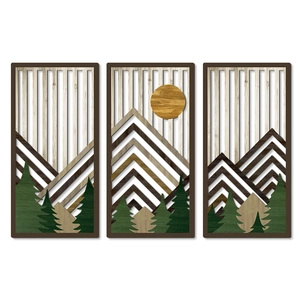 Décoration murale bohème en bois 3 pièces avec scènes de montagne et de forêt
