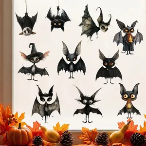 Halloween cartoon bat wall stickers in black PVC for festive window glass decoration