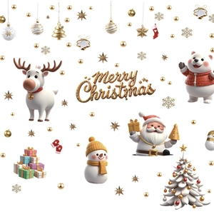 3D Weihnachts-Fensteraufkleber Set mit Weihnachtsmann, Rentier und Schneemann Motiven