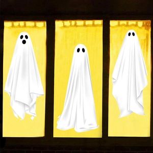 Three-piece large white hanging ghosts set for Halloween window party decorations