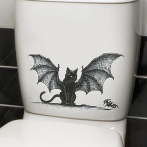 Halloween black cat with bat wings PVC static sticker for window and home decoration