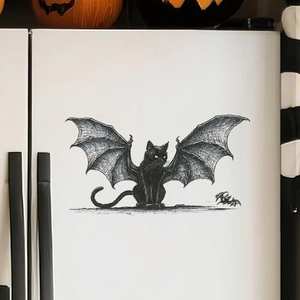 Halloween black cat with bat wings static PVC window sticker on a white fridge door