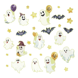 Stickers muraux Halloween lumineux avec fantômes mignons et étoiles style aquarelle