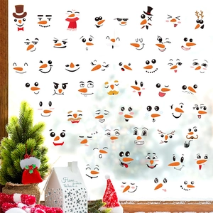 Christmas Snowman Face Stickers PVC DIY Holiday Expressions Decals For Refrigerator Window Cabinet Wall Festive Decor