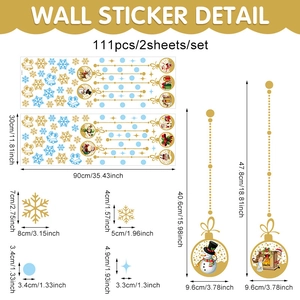 Detail of 111pcs Christmas window decals with gold snowflakes and Santa Claus patterns