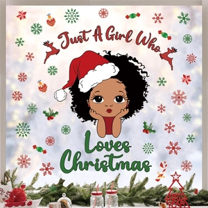 Adesivi natalizi per finestre con ragazza cartoon e renne per decorazioni festive