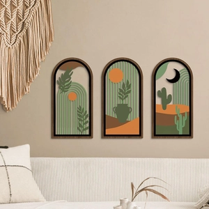Lot de 3 décorations murales bohèmes en bois avec motifs géométriques d'arches