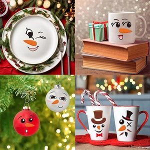 Christmas snowman face stickers for white ceramic plates and mugs festive home decor stickers