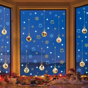 Christmas Window Stickers Snowflake Santa Reindeer Static Cling PVC Glass Decals For Holiday Home Decor New Year Wall Sticker