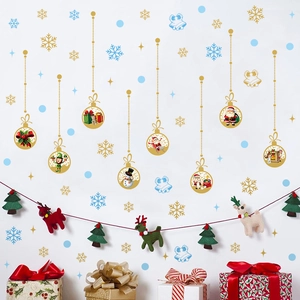 Christmas window stickers set with golden ornaments, snowflakes and stars for home decoration