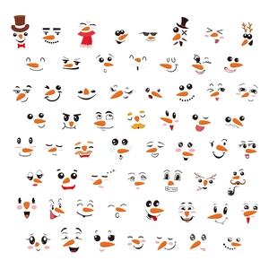 DIY Christmas snowman face stickers with carrot noses and cartoon eyes for holiday decor