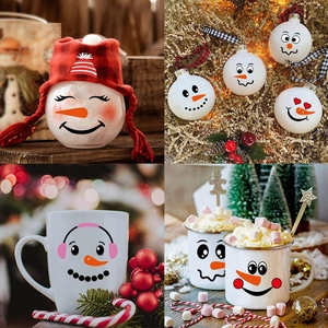 Cartoon Snowman Face Expression Stickers PVC Waterproof DIY Christmas Holiday Decor For Fridge Mug Wall Boxes Gift Decor