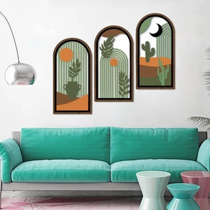 Lot de 3 décorations murales bohèmes avec paysages de désert et soleil en bois découpé