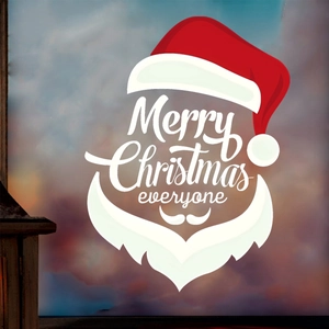 Merry Christmas Santa hat and beard PVC window decal with artistic lettering on glass