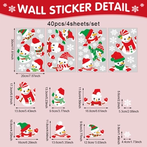 Detailed size chart of Christmas wall stickers with 40pcs snowman and snowflake decals