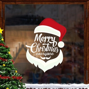 Merry Christmas PVC window decal with Santa Claus hat and white beard on glass