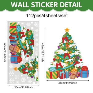 Details zu Weihnachtsbaum-Wandtattoos mit Maßen und 112 Schneeflocken-Geschenkstücken