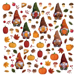 Autumn gnome wall decals with pumpkins and maple leaves for Thanksgiving window decoration