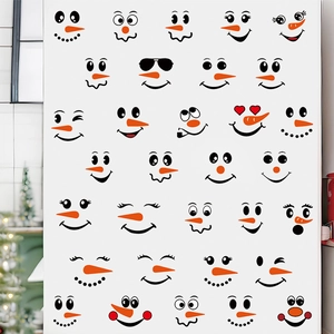 Funny snowman face PVC stickers set for refrigerator and wall decor holiday gifts