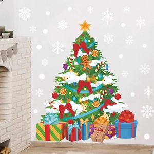 Weihnachtsbaum Wandsticker mit Schneeflocken und Geschenken für festliche Dekoration