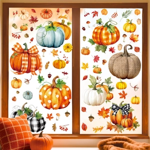 Fall window stickers set featuring pumpkins, maple leaves, and acorns for home decor