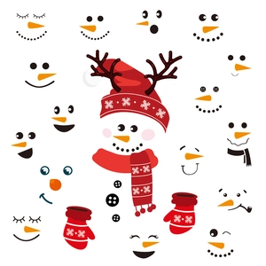 DIY Christmas snowman face stickers with carrot nose, red hat and scarf for decoration