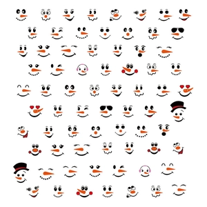 Cartoon snowman face stickers with carrot noses and expressions for DIY Christmas decor