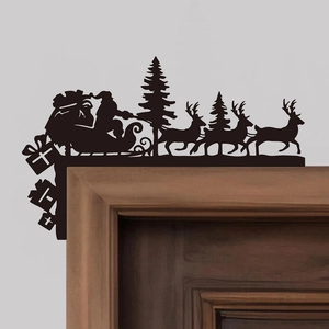 Christmas reindeer sleigh door frame corner decoration made of black PVC material