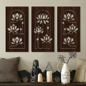 Zen Style Lotus Hollow Wood Wall Decor Poplar Wood Botanical Hanging Sign For Living Room Office Home Aesthetic Decoration