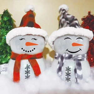 Set of 2 Christmas snowman figurines with plaid hats and scarves for holiday decor