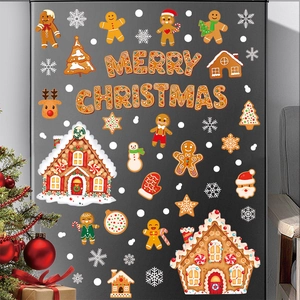 Christmas gingerbread man and candy house static stickers for window and fridge decor