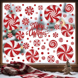 Adesivi per finestre con caramelle rosse e scritta Merry Christmas per decoro natalizio