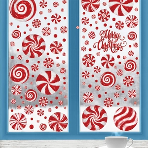 Adesivi Natalizi per Finestre in PVC Caramelle alla Menta Rosse e Bianche Merry Christmas Omino Pan di Zenzero Decalcomanie