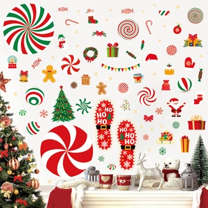 Christmas party wall stickers featuring gingerbread man, candy and snowman decorations