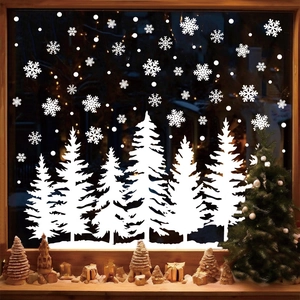 White snowflake and pine tree static PVC window stickers for Christmas decor