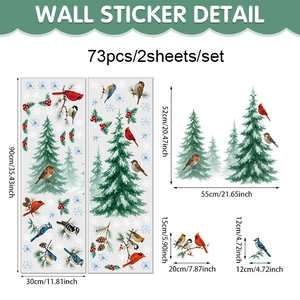 Detailed size specifications for red cardinal bird and pine branch PVC wall decals