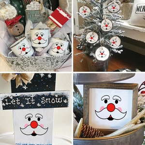 Christmas snowman face stickers and festive home decor set for holiday window and wall styling